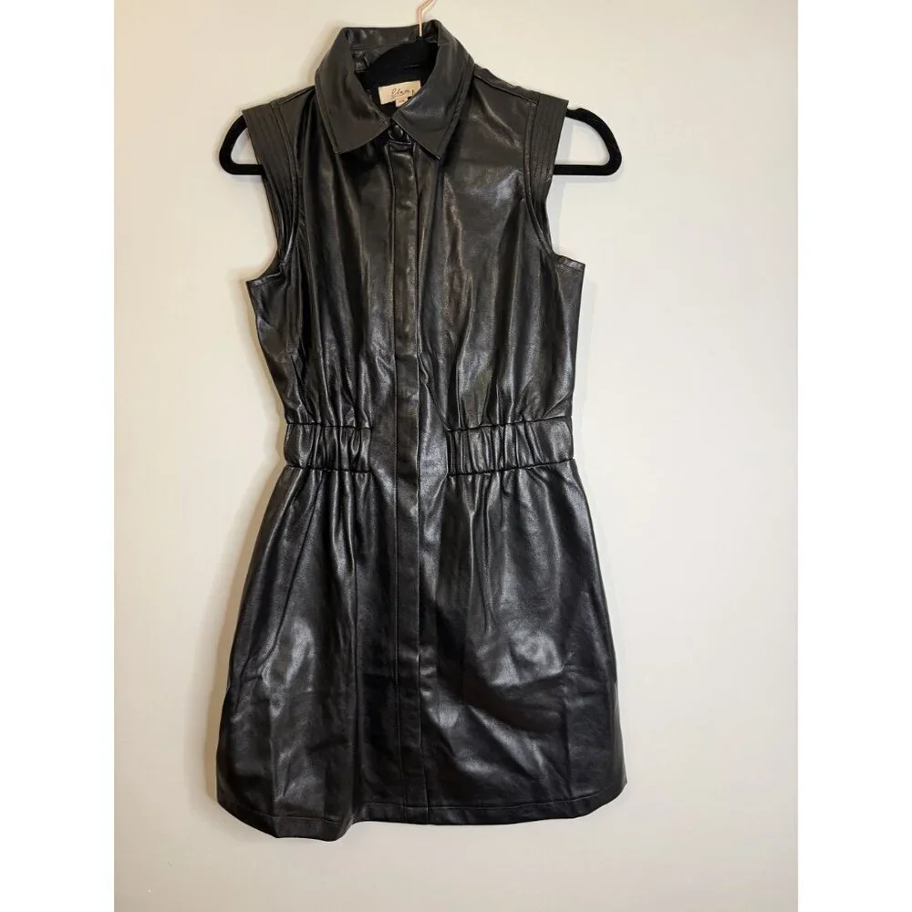 NWT Elan Farrah Faux Leather Mini Dress Black Size XS $110 [jb]